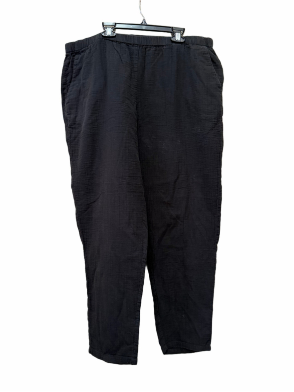 EILEEN FISHER Pants L Organic Cotton Crinkle Gauze Tapered Ankle Pull On Black L